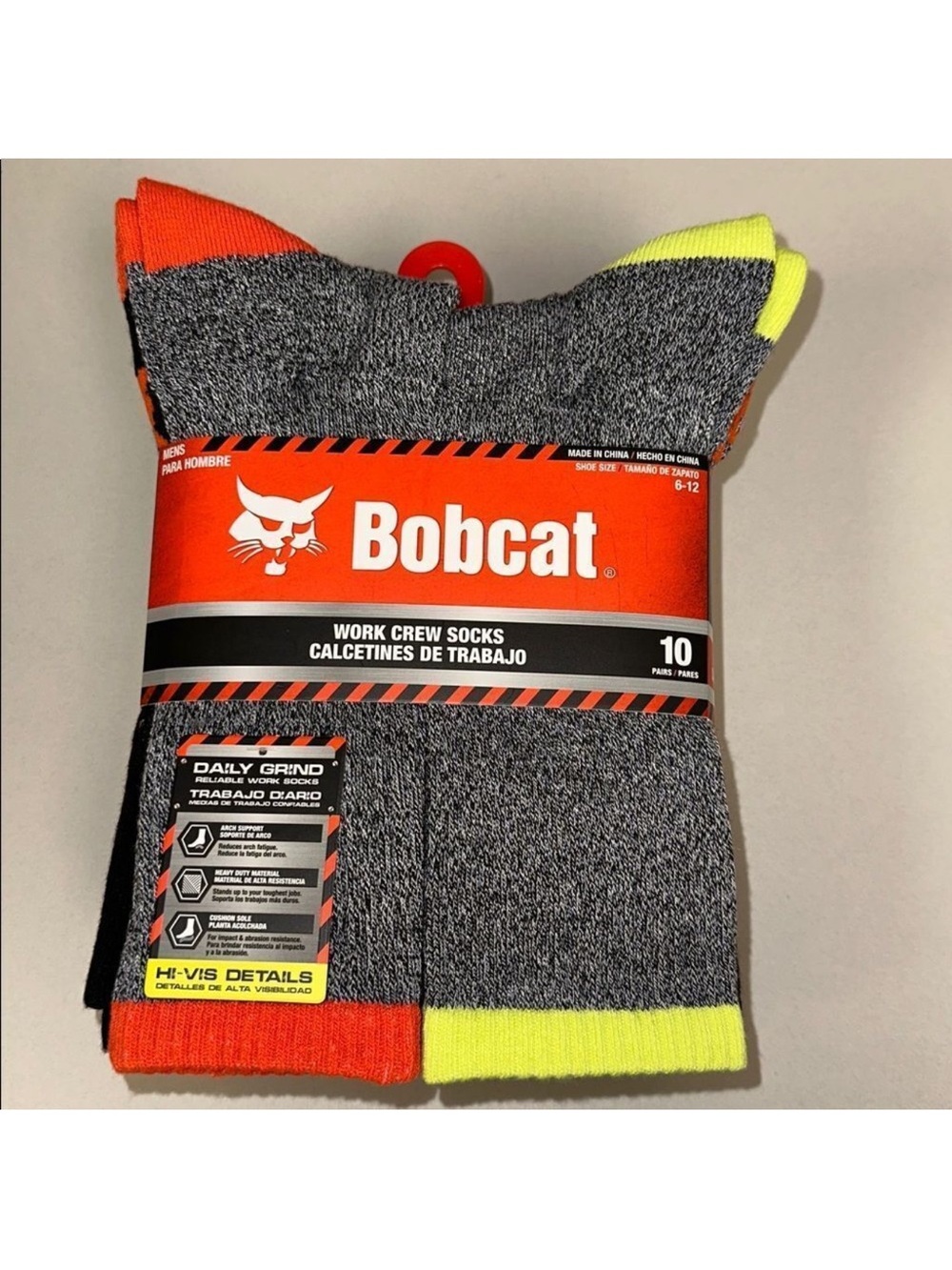 Bobcat Marled Gray Black Full Cushioned Soft Durable Arch Support Work Socks